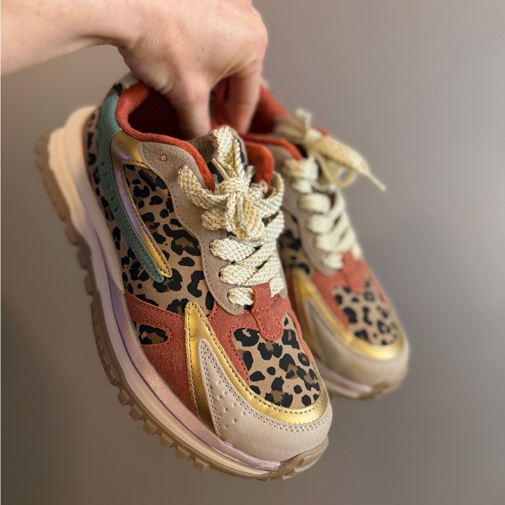 Blowfish Leopard Print Sneakers with Gold and Green Accents size 7.5